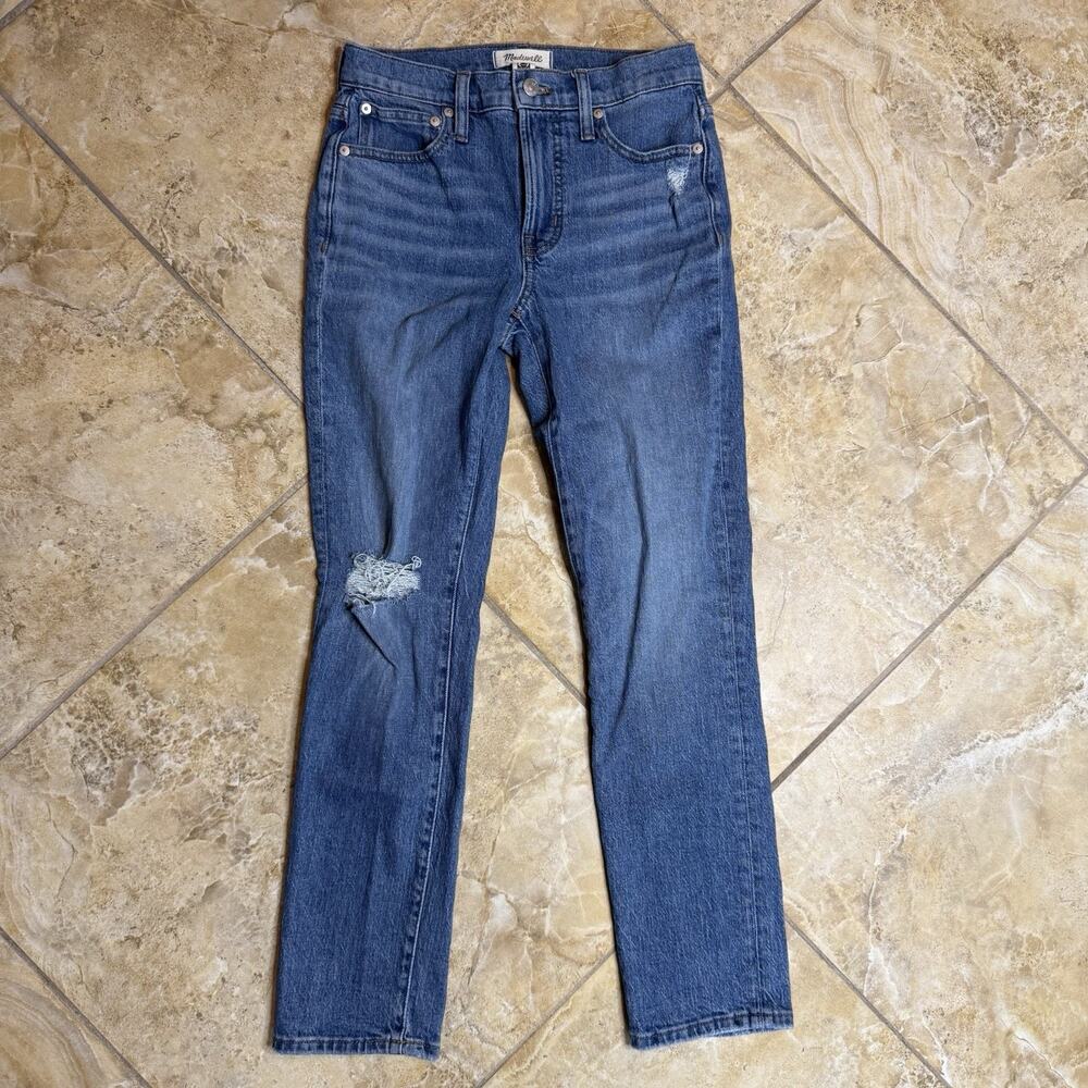 Madewell Women’s Size 24 Mid Rise Perfect Vintage Jeans Distressed Blue Straight